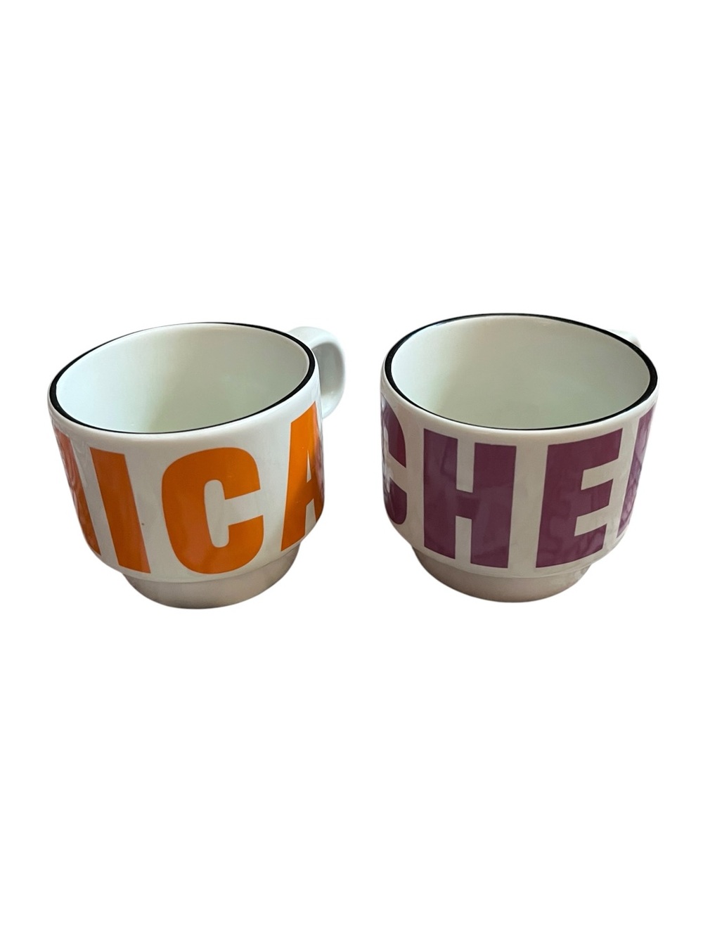 Pair Of Friends Coffee Mugs Rachel I Got off The Plane & Monica ..Word Rare New